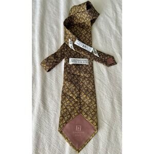 100% Silk Luxury Farentino Ferre Tie Made in Italy Brown Gold Geometric Necktie